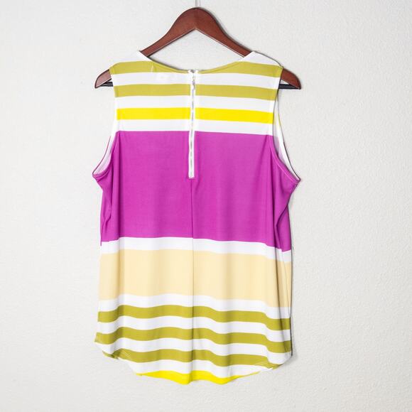 Liz Claiborne Women's Top Purple Yellow Stripe Modcore Dopamine Colorblock 1X - Picture 2 of 6